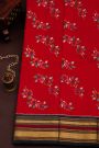 Pochampally Ikat Silk Red Saree With Florals And Leaves Body