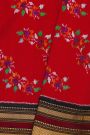 Pochampally Ikat Silk Red Saree With Florals And Leaves Body