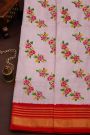 Ikat Silk Baby Pink Saree With Floral And Leaves Body