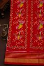 Ikat Silk Baby Pink Saree With Floral And Leaves Body