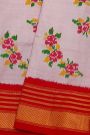 Ikat Silk Baby Pink Saree With Floral And Leaves Body