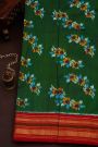 Ikat Silk Bottle Green Saree With Floral And Leaves Body
