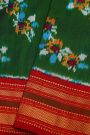 Ikat Silk Bottle Green Saree With Floral And Leaves Body
