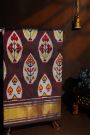 Ikat Silk Dark Maroon Saree With Floral And Leaves Body