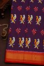 Ikat Silk Violet Saree With Birds Body And Contrast Zari Border