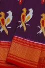 Ikat Silk Violet Saree With Birds Body And Contrast Zari Border