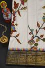 Fusion Silk Off White Saree With Floral And Leaf Patchwork Body