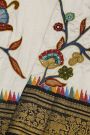 Fusion Silk Off White Saree With Floral And Leaf Patchwork Body