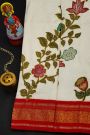 Fusion Silk Off White Saree With Florals Patch Work Body