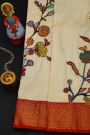 Fusion Ikat Silk Off White Saree With Patch Work Floral Body