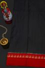 Fusion Silk Black Saree With Florals And Parrot Pallu