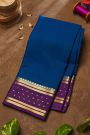 Mysore Crepe Royal Blue Saree With Florals Buttis Border