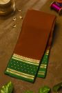 Mysore Crepe Rust Orange Saree With Bottle Green Gold Zari Border