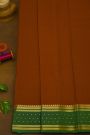 Mysore Crepe Rust Orange Saree With Bottle Green Gold Zari Border