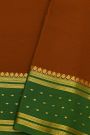 Mysore Crepe Rust Orange Saree With Bottle Green Gold Zari Border