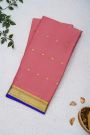 Mysore Crepe Peach Pink Saree With Florals And Buttis Border