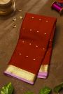 Mysore Crepe Brick Red Saree With Florals In Diamonds Zari Border