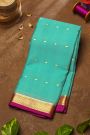 Mysore Crepe Sky Blue Saree With Florals In Diamonds Zari Border