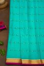 Mysore Crepe Sky Blue Saree With Florals In Diamonds Zari Border