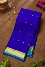 Mysore Crepe Royal Blue Saree With Florals In Diamonds Zari Border