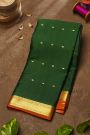 Mysore Crepe Bottle Green Saree With Florals In Diamonds Zari Border
