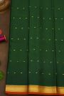 Mysore Crepe Bottle Green Saree With Florals In Diamonds Zari Border
