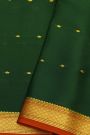 Mysore Crepe Bottle Green Saree With Florals In Diamonds Zari Border