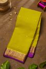 Mysore Crepe Lime Green Saree With Paisley And Florals Border