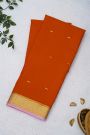 Mysore Crepe Orange Saree With Florals And Leaves Jaal Border