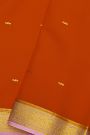 Mysore Crepe Orange Saree With Florals And Leaves Jaal Border