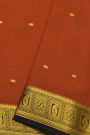 Mysore Crepe Rust Orange Saree With Florals And Paisley Box Border