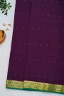 Mysore Crepe Dark Purple Saree With Florals And Leaves Jaal Border