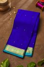 Mysore Crepe Royal Blue Saree With Florals And Leaves Border