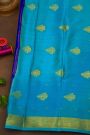 Mysore Crepe Royal Blue Saree With Florals And Leaves Border