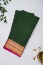 Mysore Crepe Bottle Green Saree With Florals And Buttis Border