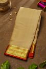 Mysore Crepe Cream Saree With Florals In Zari Border