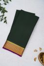Mysore Crepe Bottle Green Saree With Floral And Buttis Border