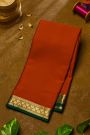 Mysore Crepe Rust Orange Silk Saree with Gold Zari Floral Border