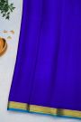 Mysore Crepe Royal Blue Saree With Floral And Leaf Border