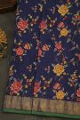 Fusion Silk Navy Blue Saree With Florals And Leaves In Thread Work Body