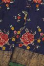 Fusion Silk Navy Blue Saree With Florals And Leaves In Thread Work Body