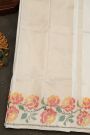 Pochampally Ikat Silk Cream Saree With Floral And Leaf Border