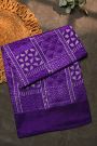 Pochampally Ikat Silk Purple Saree With Floral And Diamond Checks Body