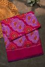 Pochampally Ikat Silk Magenta Saree With Floral And Fish Circles Body