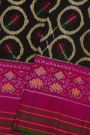 Pochampally Ikat Silk Black Saree With Floral And Leaf Lines Border