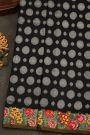 Fusion Ikat Silk Black Saree With Florals And Leaves Jaal With Thread Work Border