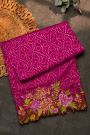 Fusion Ikat Silk Pink Saree With Florals And Leaves In Thread Work Border