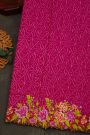 Fusion Ikat Silk Pink Saree With Florals And Leaves In Thread Work Border