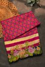Fusion Ikat Silk Dual Colour Saree With Florals And Leaves In Thread Work Border