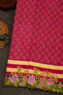 Fusion Ikat Silk Dual Colour Saree With Florals And Leaves In Thread Work Border